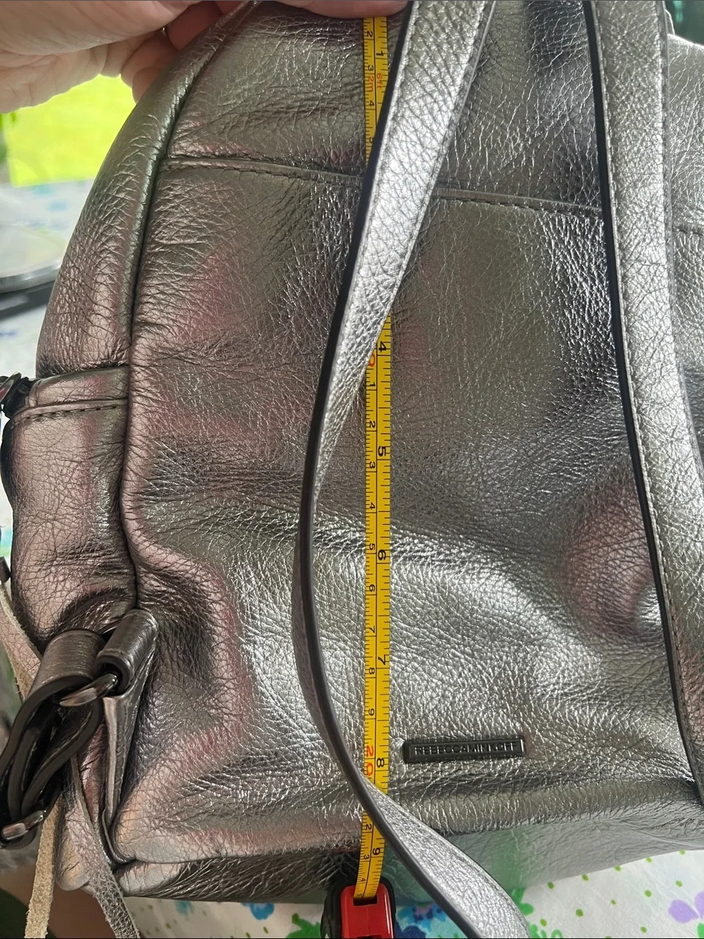 Rebecca Minkoff Pebbled Leather Mini Backpack Julian Convertible Silver Metallic